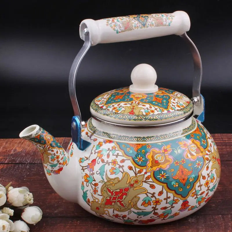 2.4/2.5L Hand Painted Enamel Teapot Ethnic Restaurant Milk Tea Kettle Tea Set Boiling Kettle
