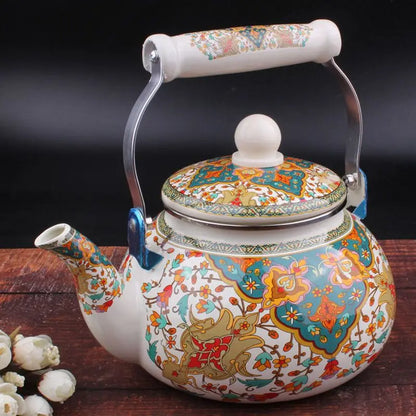 2.4/2.5L Hand Painted Enamel Teapot Ethnic Restaurant Milk Tea Kettle Tea Set Boiling Kettle