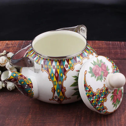 2.4/2.5L Hand Painted Enamel Teapot Ethnic Restaurant Milk Tea Kettle Tea Set Boiling Kettle
