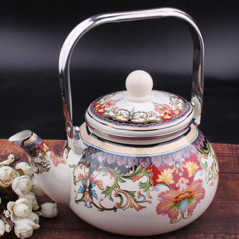 2.4/2.5L Hand Painted Enamel Teapot Ethnic Restaurant Milk Tea Kettle Tea Set Boiling Kettle