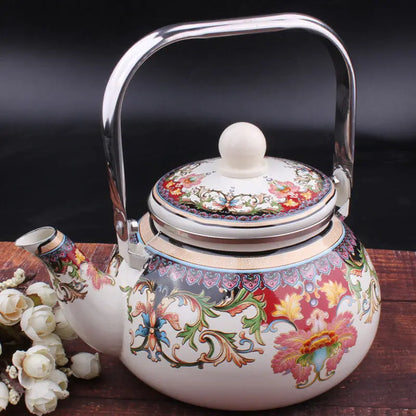 2.4/2.5L Hand Painted Enamel Teapot Ethnic Restaurant Milk Tea Kettle Tea Set Boiling Kettle