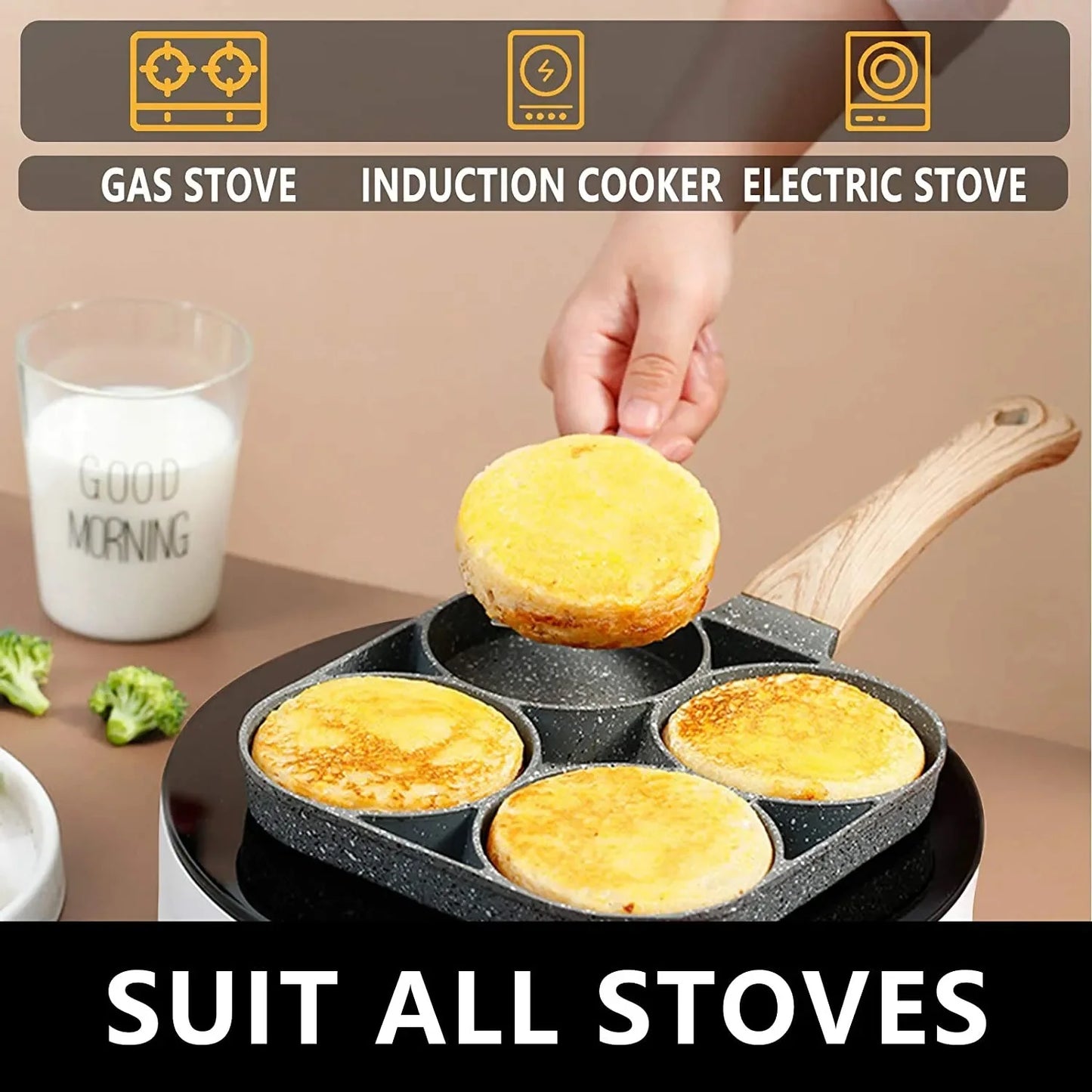 2/4 hole Frying Pot Pan Thickened Omelet Pan Non-Stick Egg Pancake Steak Pan Cooking Egg Ham Pans Breakfast Maker Cookware