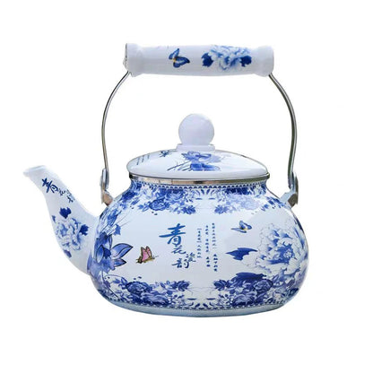 2.5L Enamel Tea Infuser Blue And White Porcelain Enameled Boiling Kettle Gas Induction Cooker Boiling Teapot Cold Kettle