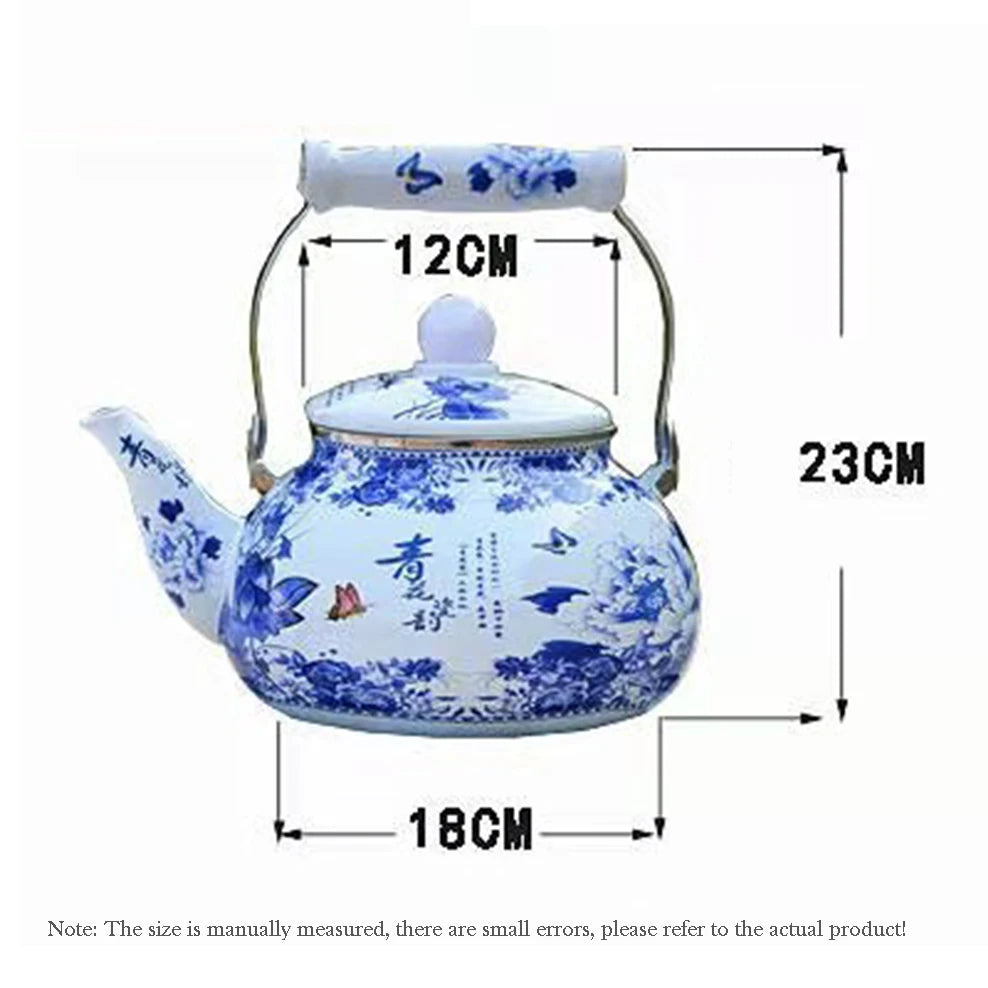 2.5L Enamel Tea Infuser Blue And White Porcelain Enameled Boiling Kettle Gas Induction Cooker Boiling Teapot Cold Kettle