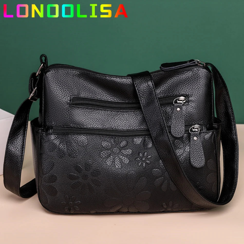 2 Layers Casual Women's Bags New Large Capacity Shoulder Crossbody Handbags and Purse Multi-pocket Leather Messenger Sac Bolsa