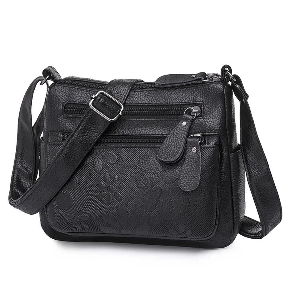 2 Layers Casual Women's Bags New Small Printing Shoulder Crossbody Handbags and Purse Multi-pocket Leather Messenger Sac Bolsa