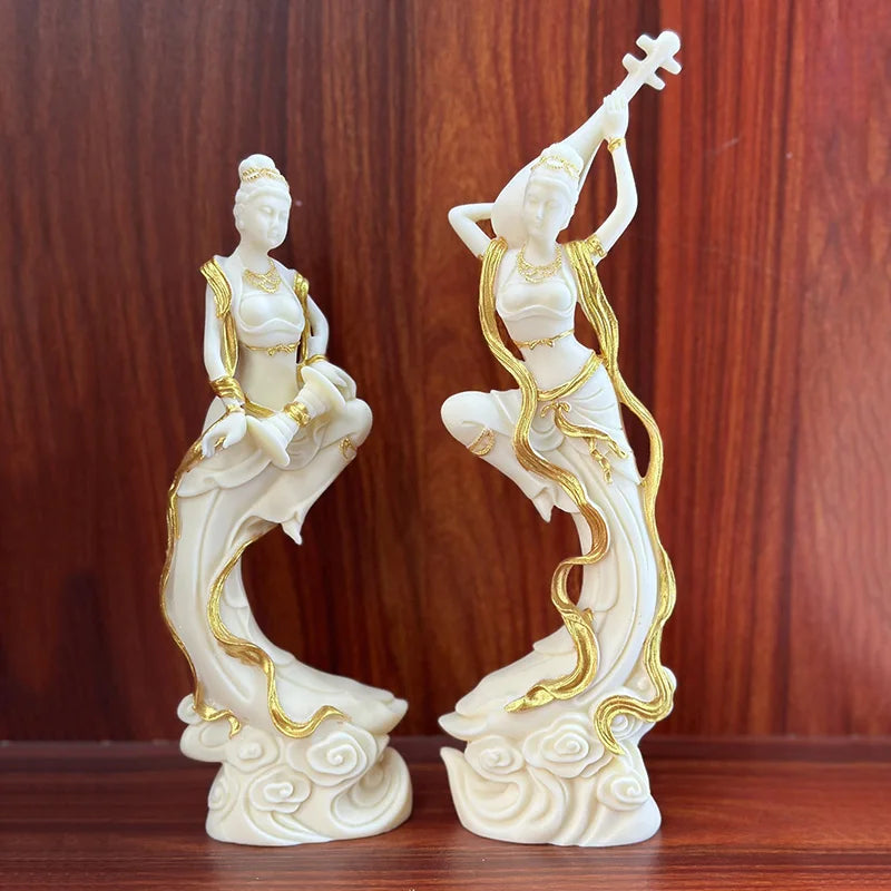 2 PCS Dunhuang Flying Girl Characters Statue ResinHandmade Sculpture Home Room Office Decoration  Chinese Characteristic Gift