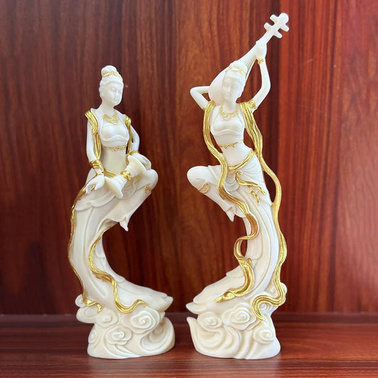 2 PCS Dunhuang Flying Girl Characters Statue ResinHandmade Sculpture Home Room Office Decoration  Chinese Characteristic Gift