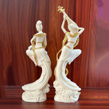 2 PCS Dunhuang Flying Girl Characters Statue ResinHandmade Sculpture Home Room Office Decoration  Chinese Characteristic Gift