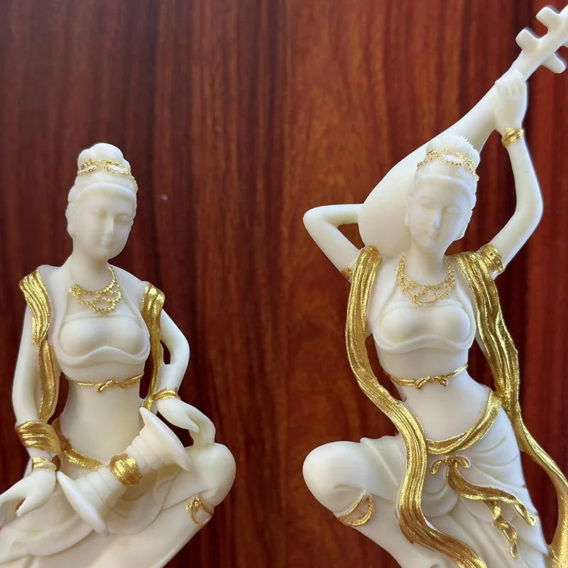 2 PCS Dunhuang Flying Girl Characters Statue ResinHandmade Sculpture Home Room Office Decoration  Chinese Characteristic Gift