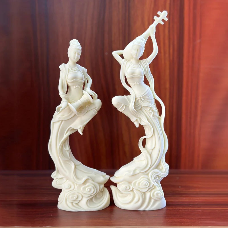 2 PCS Dunhuang Flying Girl Characters Statue ResinHandmade Sculpture Home Room Office Decoration  Chinese Characteristic Gift