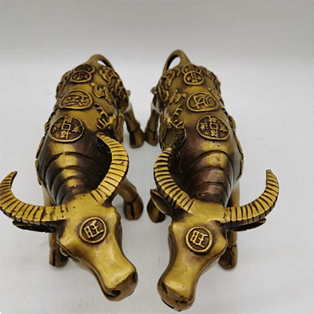 2 Pack Bull Statue Gold Animal Cow Statue Nordic Home Decor Tabletop Feng Shui Brass Statue Craft Gift
