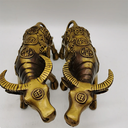2 Pack Bull Statue Gold Animal Cow Statue Nordic Home Decor Tabletop Feng Shui Brass Statue Craft Gift
