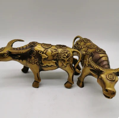 2 Pack Bull Statue Gold Animal Cow Statue Nordic Home Decor Tabletop Feng Shui Brass Statue Craft Gift