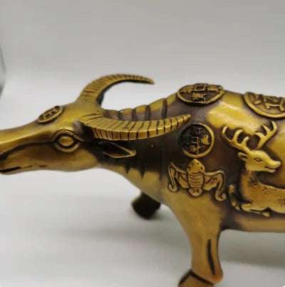 2 Pack Bull Statue Gold Animal Cow Statue Nordic Home Decor Tabletop Feng Shui Brass Statue Craft Gift