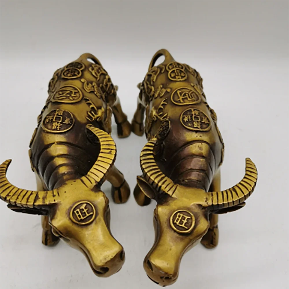 2 Pack Bull Statue Gold Animal Cow Statue Nordic Home Decor Tabletop Feng Shui Brass Statue Craft Gift