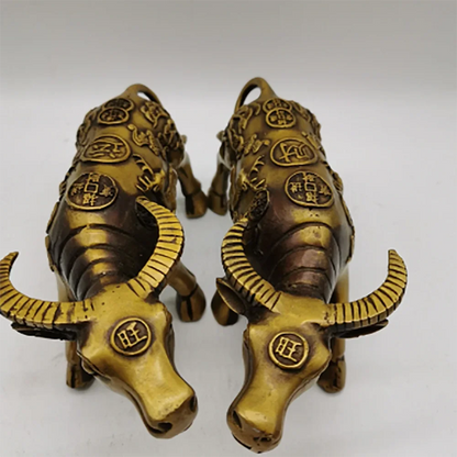 2 Pack Bull Statue Gold Animal Cow Statue Nordic Home Decor Tabletop Feng Shui Brass Statue Craft Gift