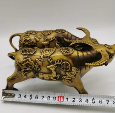 2 Pack Bull Statue Gold Animal Cow Statue Nordic Home Decor Tabletop Feng Shui Brass Statue Craft Gift