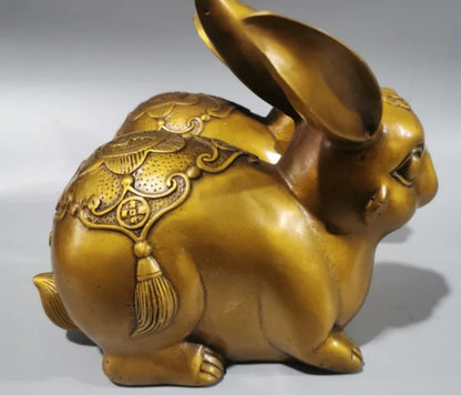 2 Pack Cute Rabbit Statue Home Decor Animal Sculpture Feng Shui Golden Rabbit Ornament Brass Crafts Desk Accessories