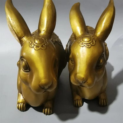 2 Pack Cute Rabbit Statue Home Decor Animal Sculpture Feng Shui Golden Rabbit Ornament Brass Crafts Desk Accessories