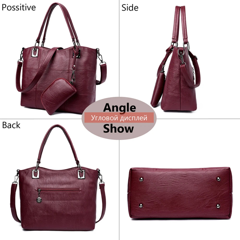 2 Pcs Fashion Women Handbag Large Woman Messenger Bag Female Leather Composite Shoulder Bag Women's Big Tote Bags 2018 New