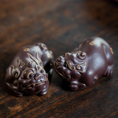 2 Pcs/set Lucky Animal Statue Ornaments Yixing Purple Clay Tea Pet Sculpture Tea Figurine Crafts Chinese Tea Set Decoration Gift