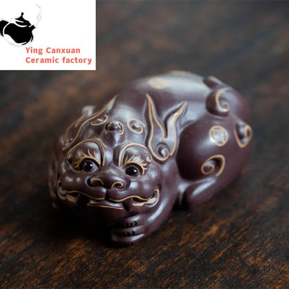 2 Pcs/set Lucky Animal Statue Ornaments Yixing Purple Clay Tea Pet Sculpture Tea Figurine Crafts Chinese Tea Set Decoration Gift