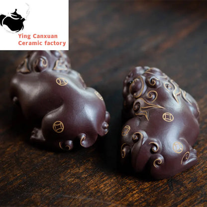 2 Pcs/set Lucky Animal Statue Ornaments Yixing Purple Clay Tea Pet Sculpture Tea Figurine Crafts Chinese Tea Set Decoration Gift