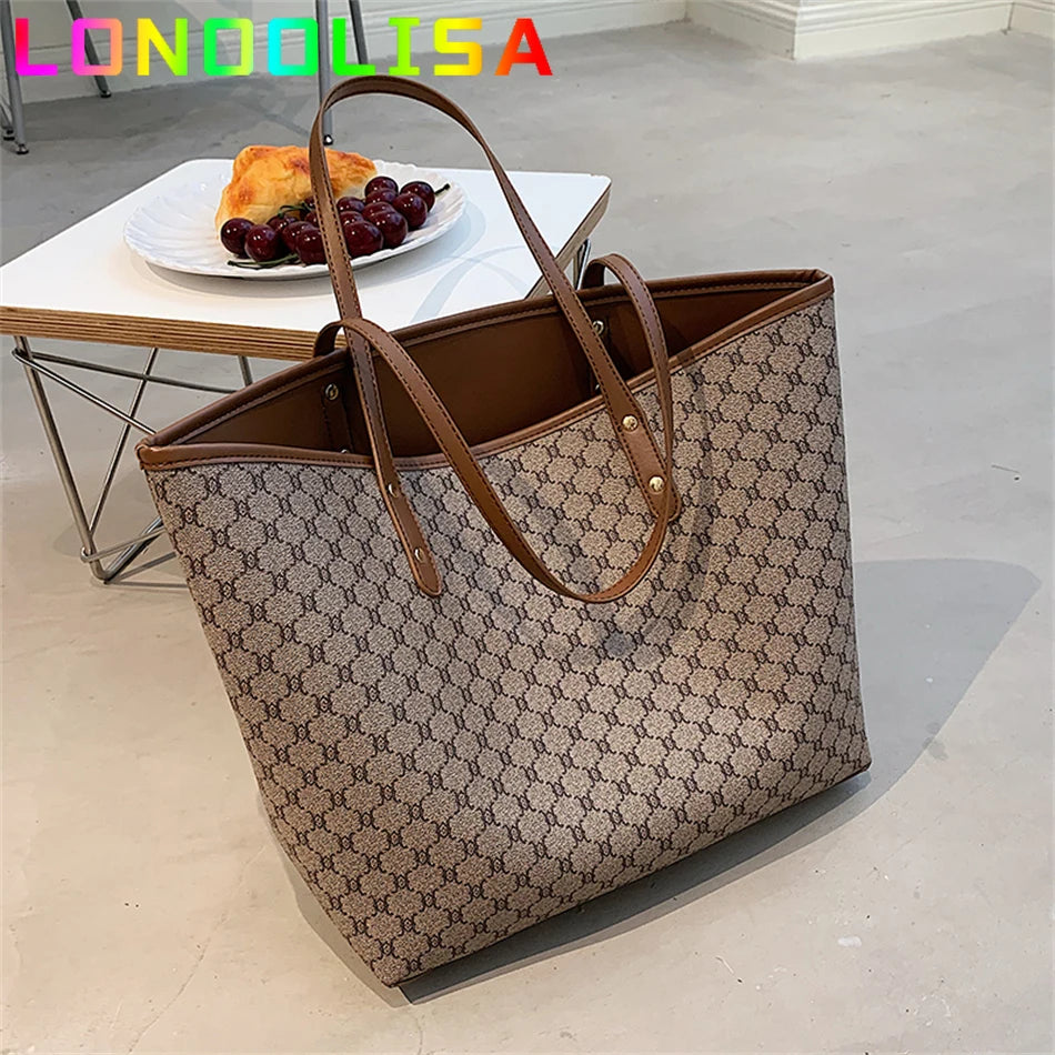 2 Pcs/set Luxury Designer High Capacity Tote Handbag for Women 2021 Trends Brand Designer Striped Shopper Shoulder Shopping Bag