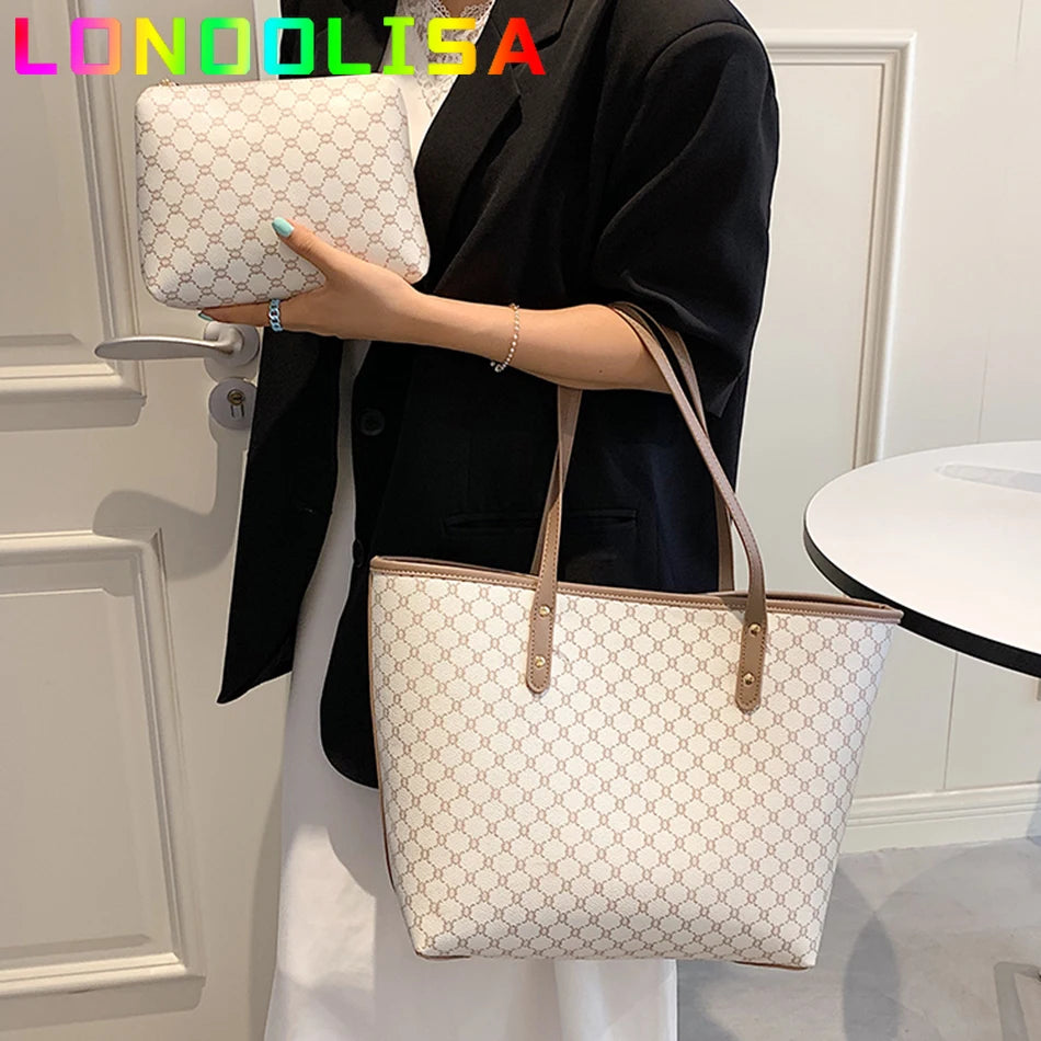2 Pcs/set Luxury Designer High Capacity Tote Handbag for Women 2021 Trends Brand Designer Striped Shopper Shoulder Shopping Bag