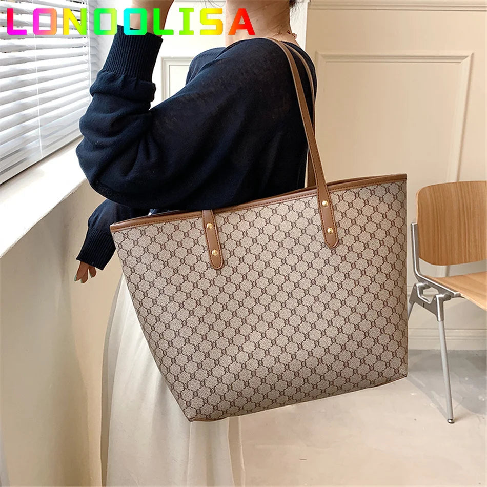 2 Pcs/set Luxury Designer High Capacity Tote Handbag for Women 2021 Trends Brand Designer Striped Shopper Shoulder Shopping Bag