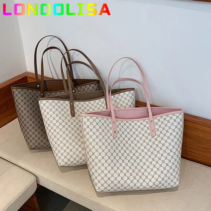 2 Pcs/set Luxury Designer High Capacity Tote Handbag for Women 2021 Trends Brand Designer Striped Shopper Shoulder Shopping Bag