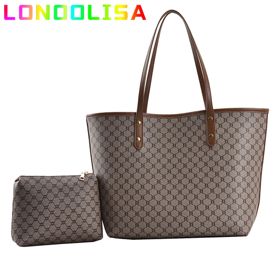 2 Pcs/set Luxury Designer High Capacity Tote Handbag for Women 2021 Trends Brand Designer Striped Shopper Shoulder Shopping Bag