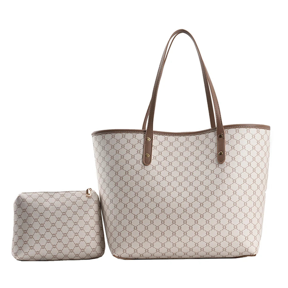 2 Pcs/set Luxury Designer High Capacity Tote Handbag for Women 2021 Trends Brand Designer Striped Shopper Shoulder Shopping Bag