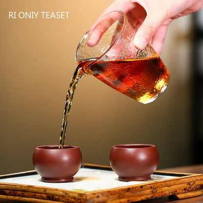 2 Pcs/set Yixing Raw Ore Purple Clay Teacup Meditation Cup Boutique Handmade Tea Bowl Master Tea Cup Chinese Zisha Tea Set 50ml