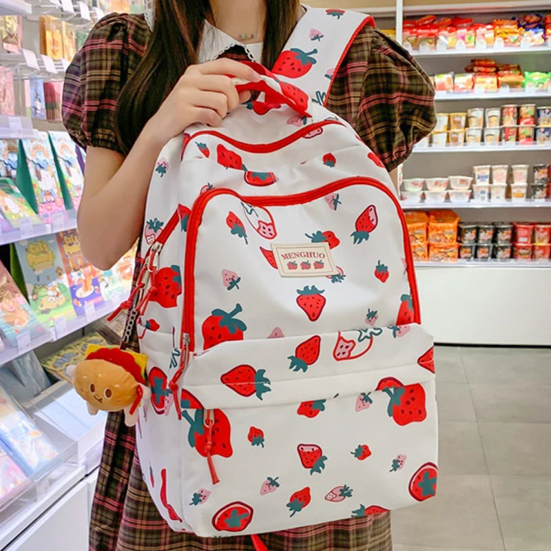 2 Set strawberry Printing Women Backpack High Quality Waterproof Backpacks for Teenage Girls Boys Female School Bag Rucksack