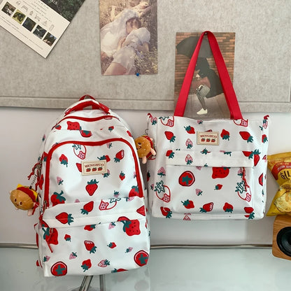 2 Set strawberry Printing Women Backpack High Quality Waterproof Backpacks for Teenage Girls Boys Female School Bag Rucksack