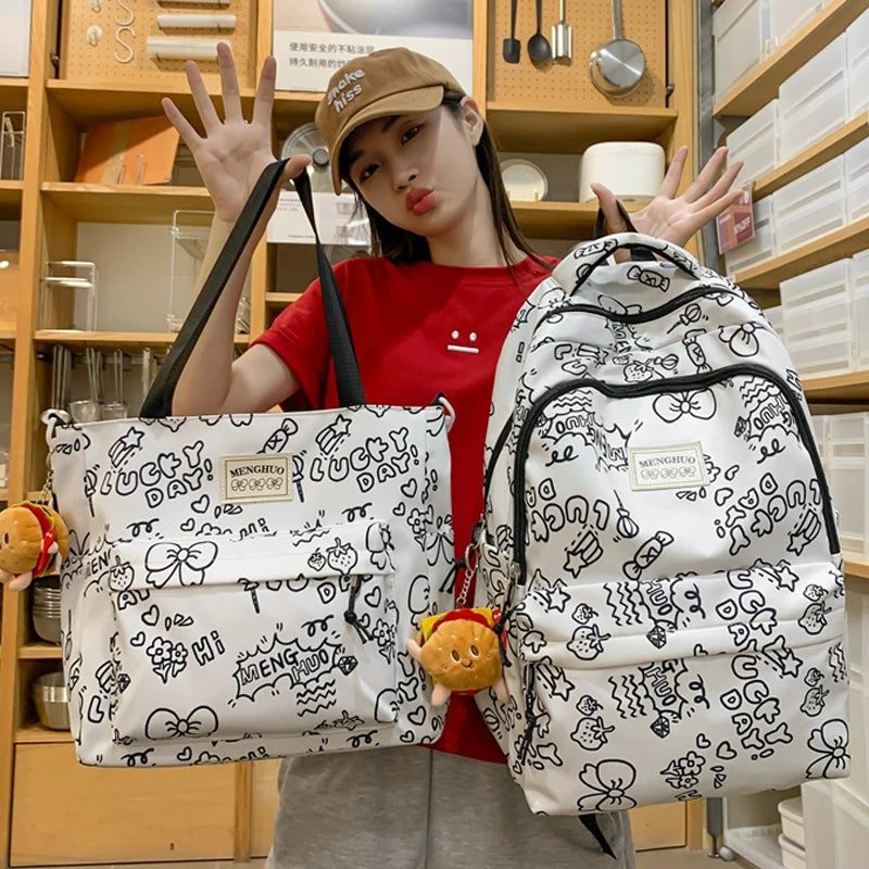 2 Set strawberry Printing Women Backpack High Quality Waterproof Backpacks for Teenage Girls Boys Female School Bag Rucksack