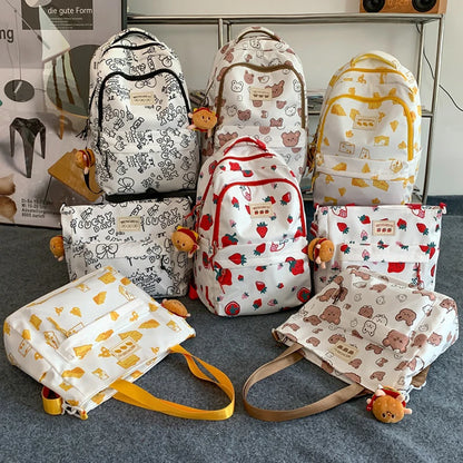 2 Set strawberry Printing Women Backpack High Quality Waterproof Backpacks for Teenage Girls Boys Female School Bag Rucksack