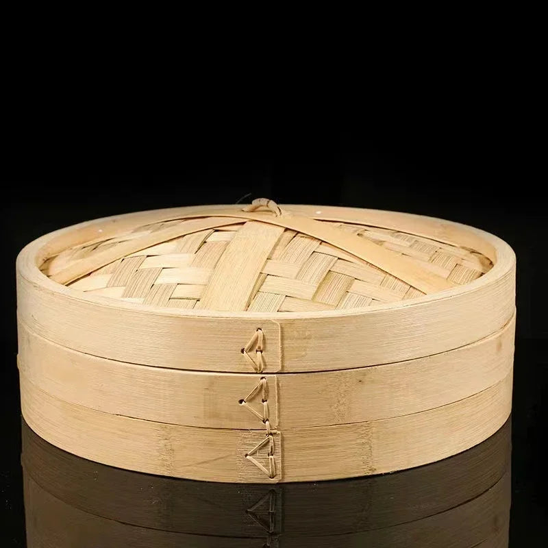 2 Steamer 1 Lid Bamboo Steamer Dimsum Dumpling Steam Pot Durable Fish Rice Vegetable Snack Basket With Lid Kitchen Cooking Tools