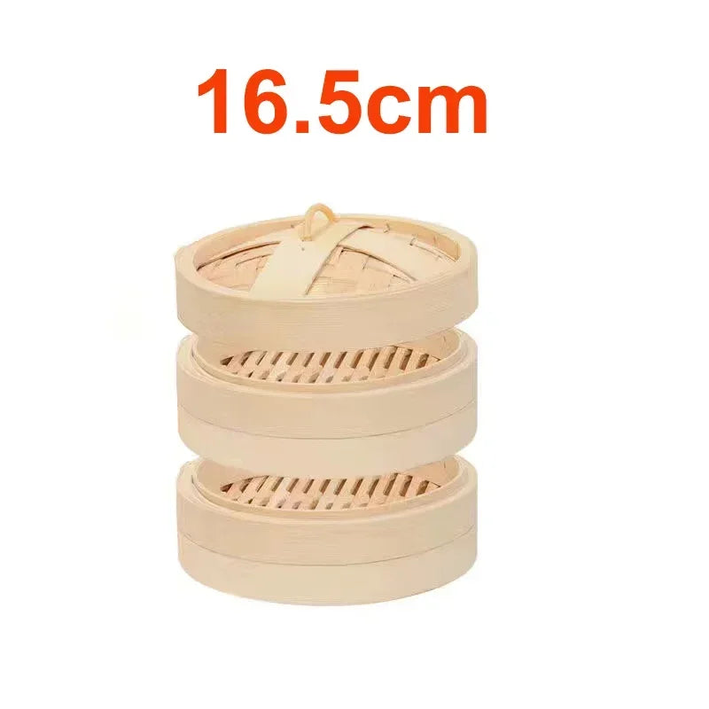 2 Steamer 1 Lid Bamboo Steamer Dimsum Dumpling Steam Pot Durable Fish Rice Vegetable Snack Basket With Lid Kitchen Cooking Tools