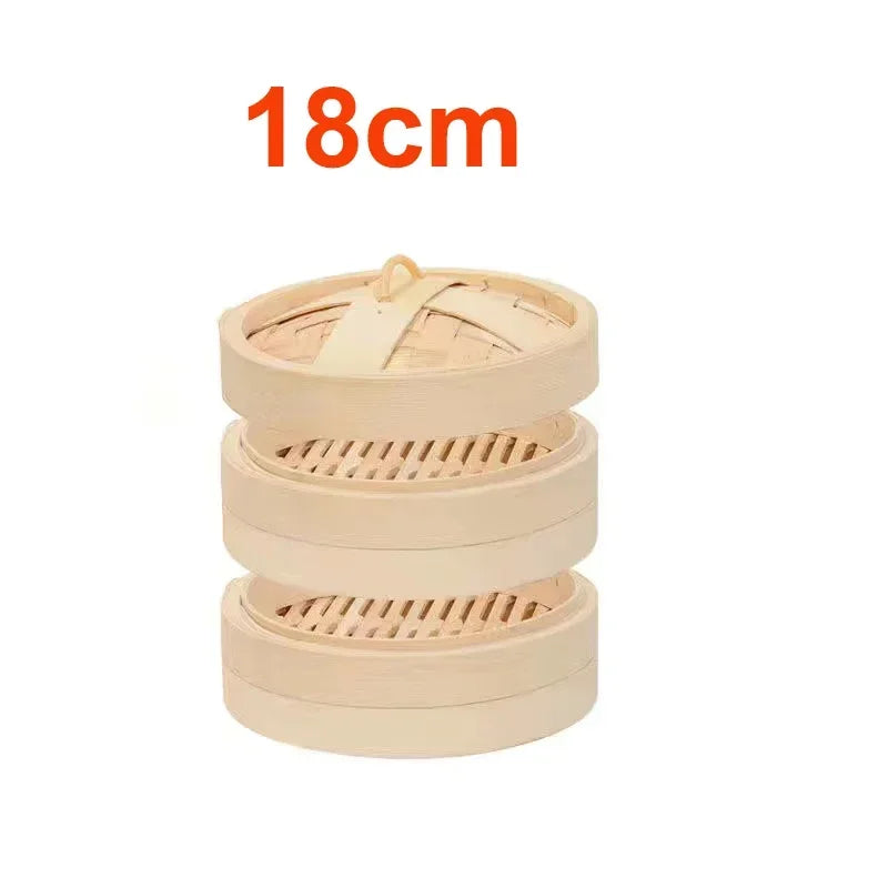 2 Steamer 1 Lid Bamboo Steamer Dimsum Dumpling Steam Pot Durable Fish Rice Vegetable Snack Basket With Lid Kitchen Cooking Tools