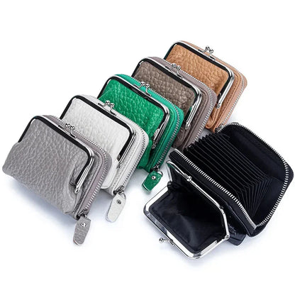 2 in 1 Change Credit Card Holder Coin Purse Women Genuine Leather Wallet for Girl with Metal Frame Clasp