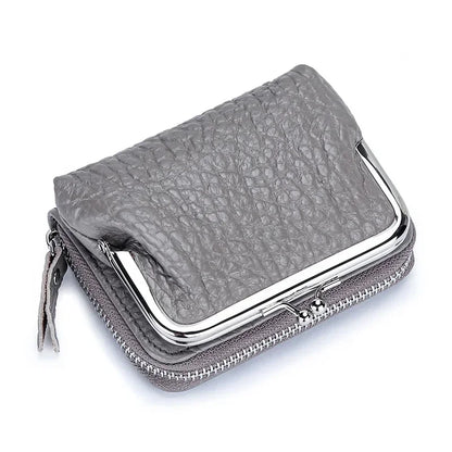 2 in 1 Change Credit Card Holder Coin Purse Women Genuine Leather Wallet for Girl with Metal Frame Clasp