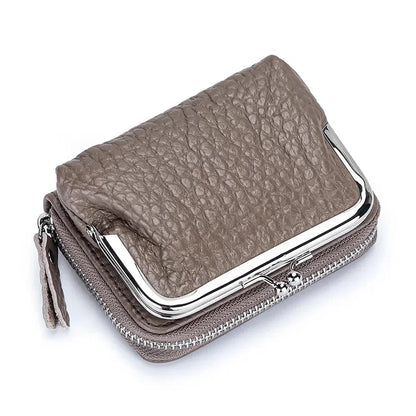 2 in 1 Change Credit Card Holder Coin Purse Women Genuine Leather Wallet for Girl with Metal Frame Clasp