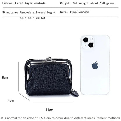 2 in 1 Change Credit Card Holder Coin Purse Women Genuine Leather Wallet for Girl with Metal Frame Clasp