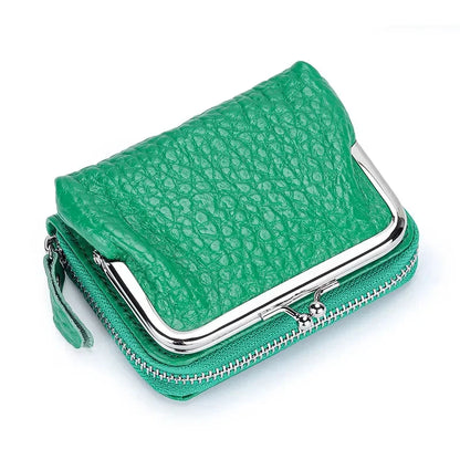 2 in 1 Change Credit Card Holder Coin Purse Women Genuine Leather Wallet for Girl with Metal Frame Clasp