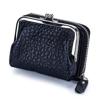 2 in 1 Change Credit Card Holder Coin Purse Women Genuine Leather Wallet for Girl with Metal Frame Clasp