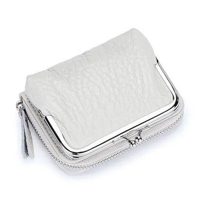 2 in 1 Change Credit Card Holder Coin Purse Women Genuine Leather Wallet for Girl with Metal Frame Clasp