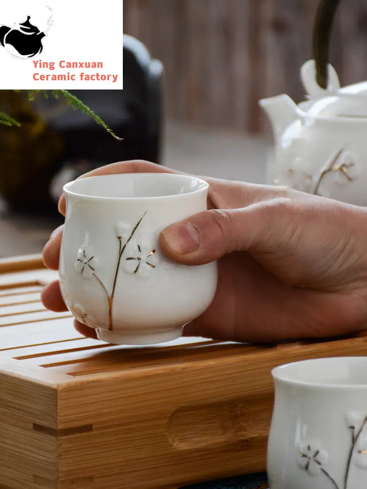 2 pcs/lot Boutique Ceramic Teacup Water cup with handle Chinese Handmade tea bowl Single cup Master Cups Home drinking Teaware